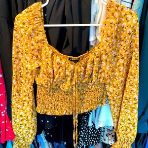 Forever 21 yellow flower print crop top